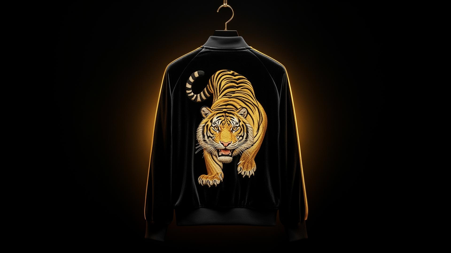 Chaqueta de terciopelo con tigre bordado en oro